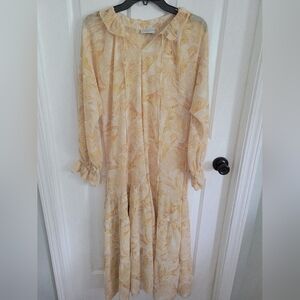Dress Forum Los Angeles Yellow Floral Long Sleeve Peasant Boho Midi Dress Small